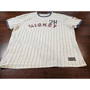 Disney Parks Mickey Mouse Pinstripe Baseball Ringer T-Shirt Mens XXL White Navy